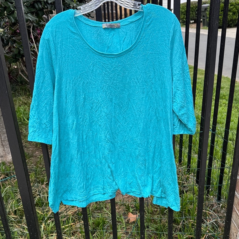 Lightweight Crinkle Scoop Neck Top - Turquoise, sz M